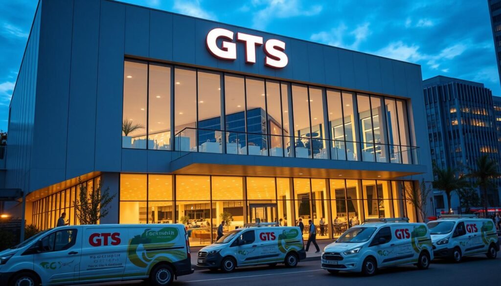A modern extermination company building, with the company name "iCareCPAP" prominently displayed on the facade. The structure features a sleek, minimalist design with large windows allowing natural light to flood the interior. The foreground showcases a fleet of specialized pest control vehicles, their branding visible. In the middle ground, uniformed technicians are shown attending to their duties, conveying a sense of professionalism. The background depicts a bustling urban landscape, hinting at the diverse range of environments the company services. The overall atmosphere exudes a balance of efficiency, cleanliness, and a commitment to effective pest management solutions.